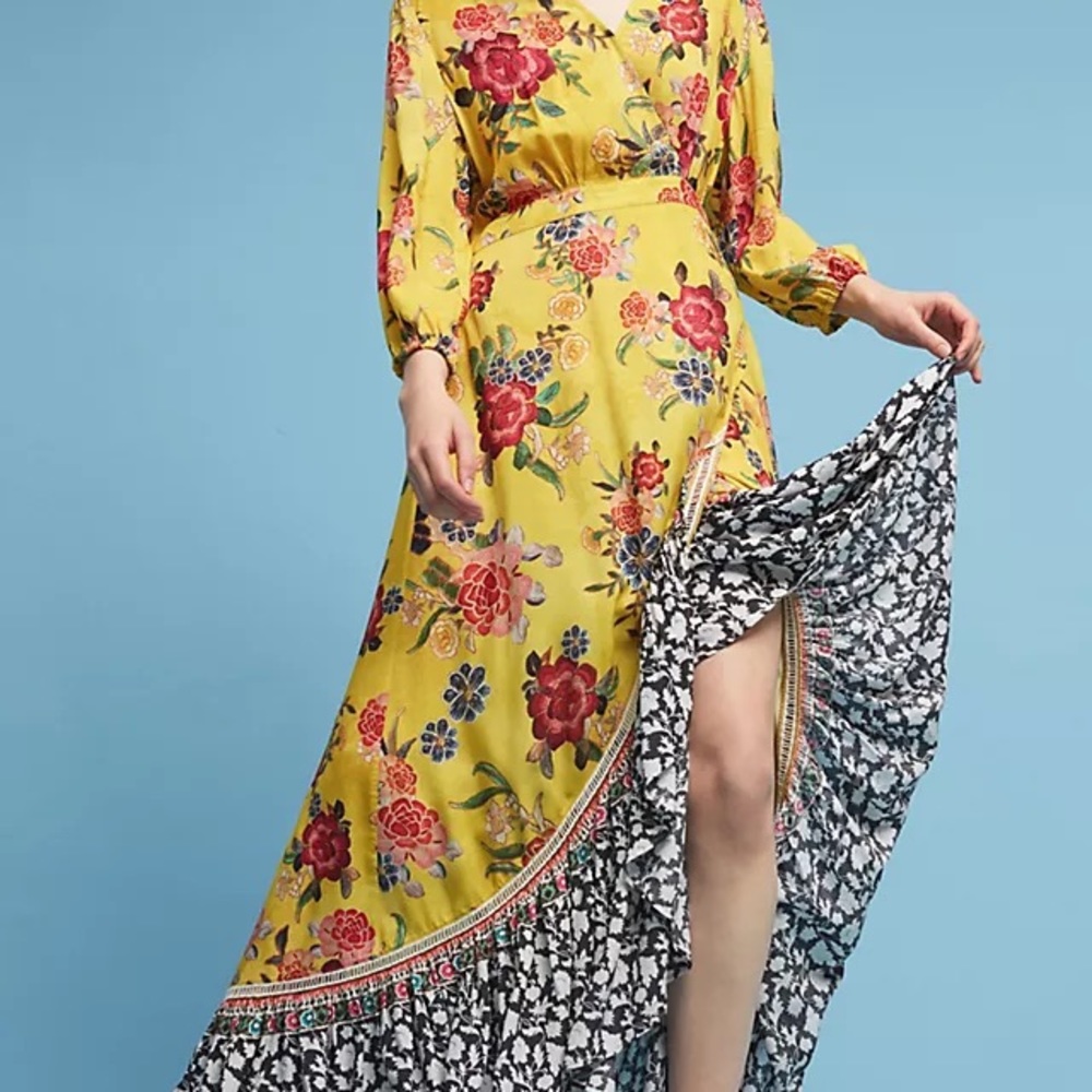 Anthropologie Farm Rio Sunlit Floral Maxi Dress M yellow Yellow Casual